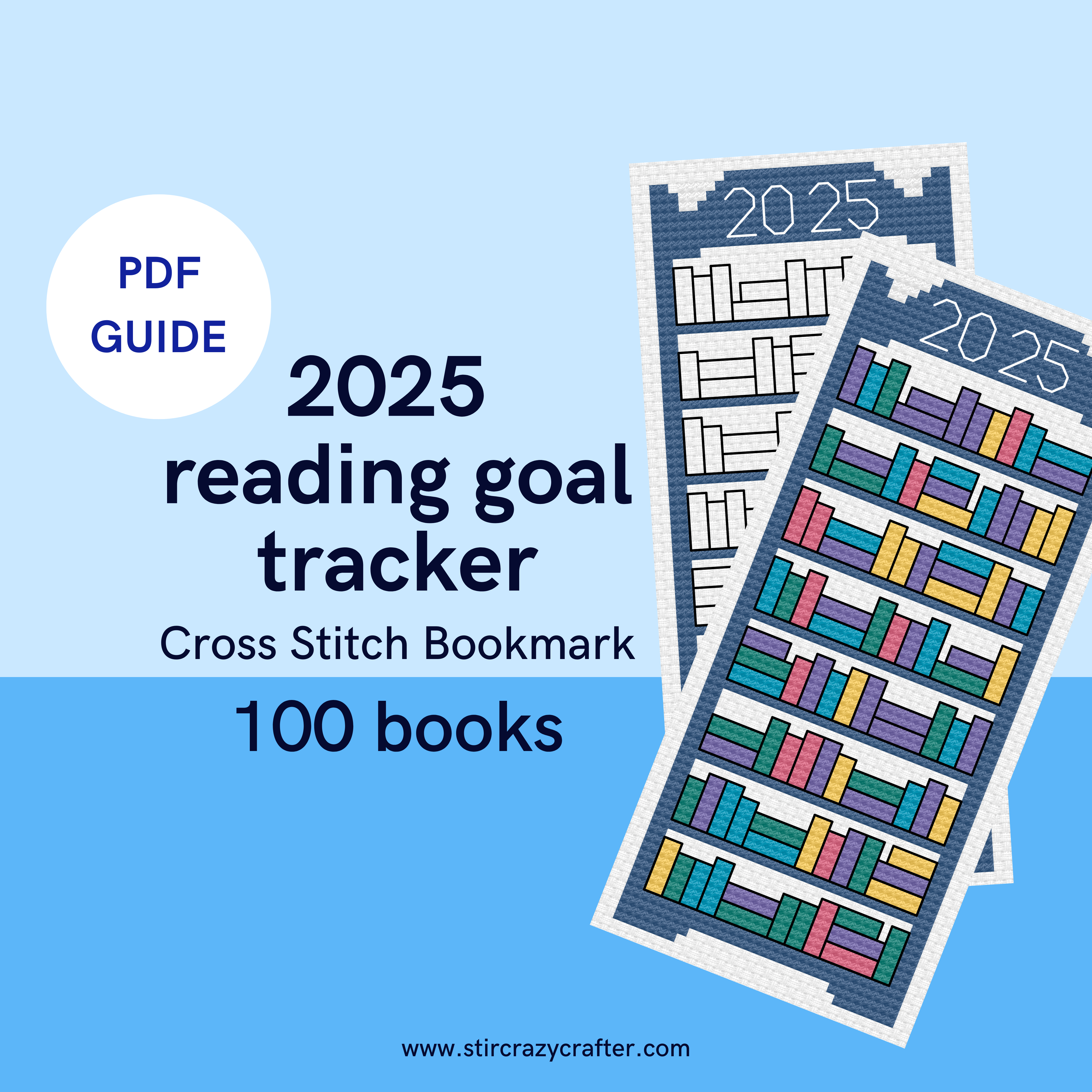 2025 100 Books Reading Tracker Cross Stitch Bookmark Guide - The